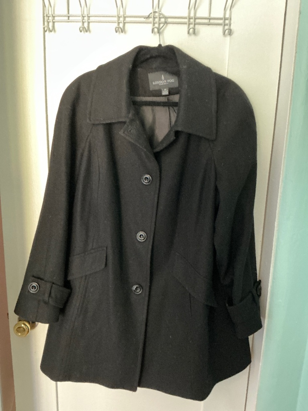 London Fog Women’s 1X Black Wool Blend Three-Quarter Length Coat | Classic Butto
